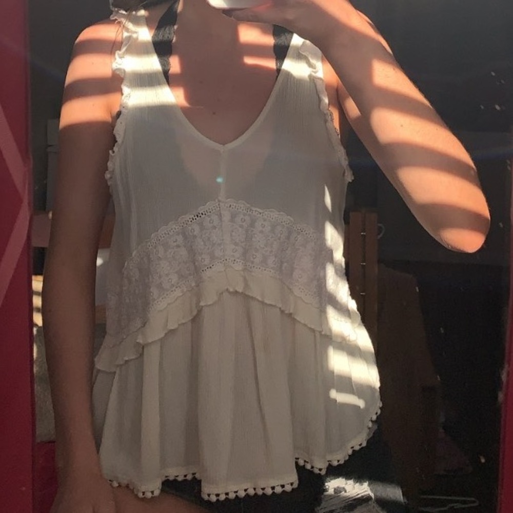 Cream Ruffled Tank Top